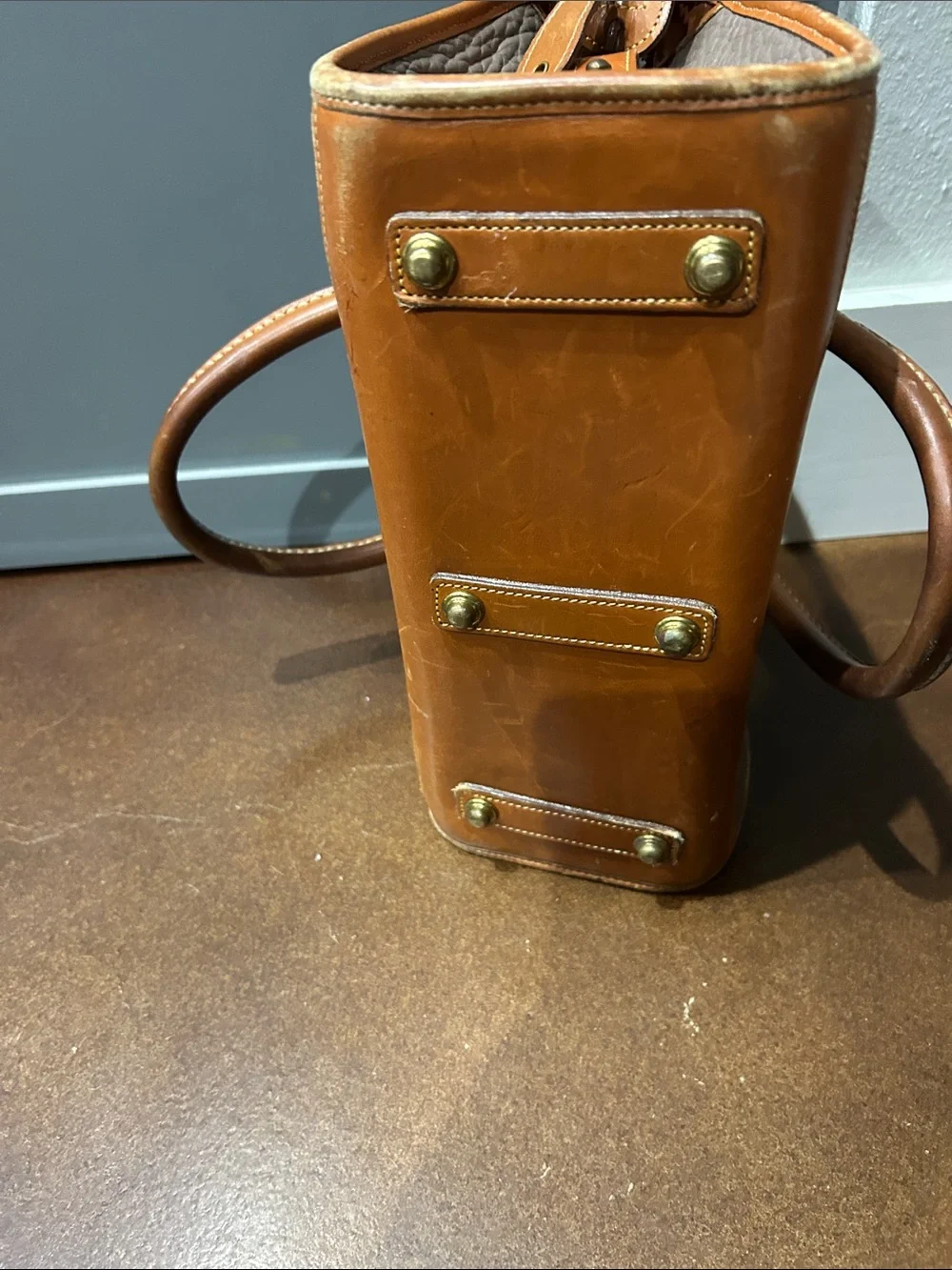 Dooney & Bourke Vintage Taupe and Tan Leather Satchel